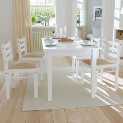 Sonata H Трапезни столове 4 бр бели масивно каучуково дърво и кадифе - Scaune de dining