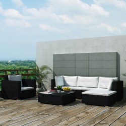 Sonata Градински комплект с възглавници, 6 части, черен полиратан - Seturi pentru exterior