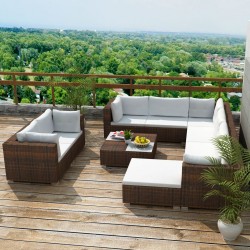 Sonata Градински комплект с възглавници, 10 части, кафяв полиратан - Seturi pentru exterior
