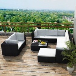 Sonata Градински комплект с възглавници, 10 части, черен полиратан - Seturi pentru exterior