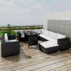 Sonata Градински комплект с възглавници, 10 части, черен полиратан - Seturi pentru exterior