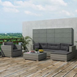Sonata Градински комплект с възглавници, 6 части, сив полиратан - Seturi pentru exterior