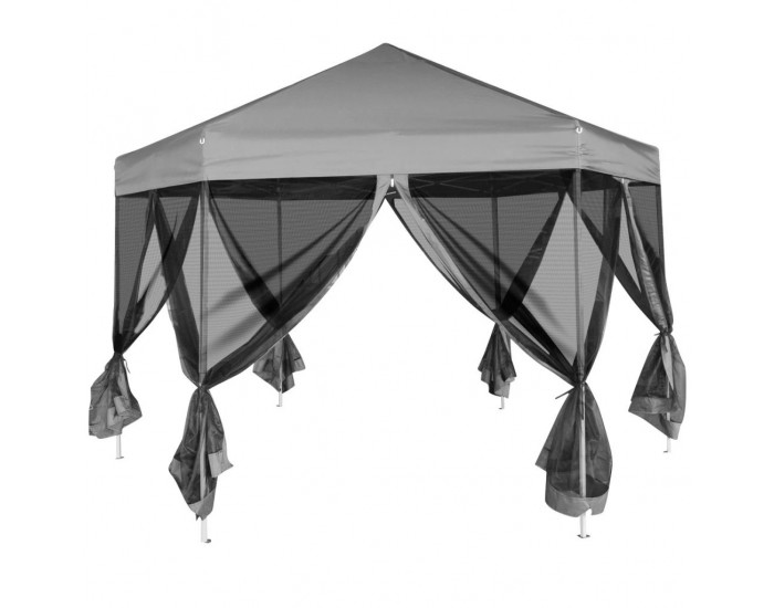 Sonata Шестоъгълна Pop-Up Шатра с 6 стени, сива, 3,6x3,1м -