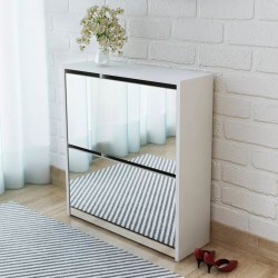 Sonata Шкаф за обувки с двойно огледало, бял, 63x17x67 cм - Pantofare