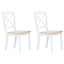 Sonata H Трапезни столове, 2 бр, бял и естествен, каучуково дърво масив - Scaune de dining