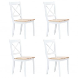 Sonata H Трапезни столове, 4 бр, бял и естествен, каучуково дърво масив - Scaune de dining