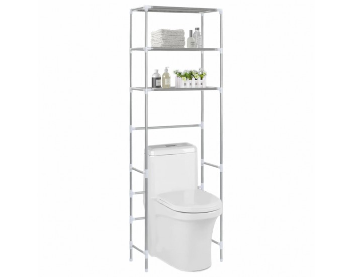 Sonata Стелаж за съхранение над тоалетна 3 рафта сребрист 53x28x169 см