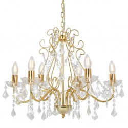 Sonata Полилей с кристали, златист, кръгъл, 6 х Е14 - Lustre de tavan