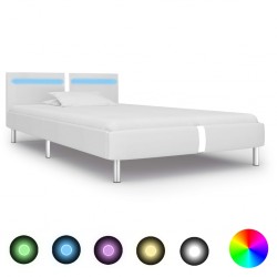 Sonata Рамка за легло с LED, бяла, изкуствена кожа, 90x200 cм - Paturi