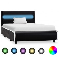 Sonata Рамка за легло с LED, черна, изкуствена кожа, 90x200 cм - Paturi tapițate