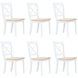 Sonata H Трапезни столове, 6 бр, бял и естествен, каучуково дърво масив - Scaune de dining