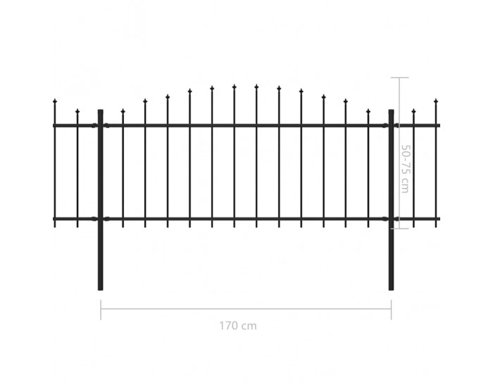 Sonata Градинска ограда с пики, стомана, (0,5-0,75)x15,3 м, черна