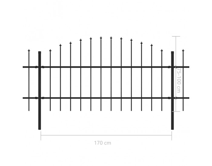 Sonata Градинска ограда с пики, стомана, (0,75-1)x5,1 м, черна