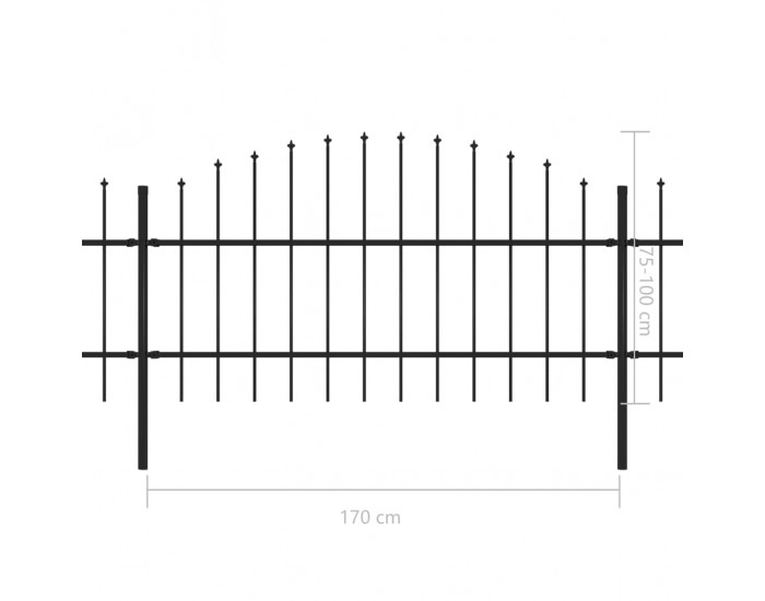 Sonata Градинска ограда с пики, стомана, (0,75-1)x6,8 м, черна