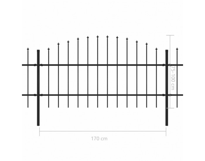Sonata Градинска ограда с пики, стомана, (0,75-1)x8,5 м, черна