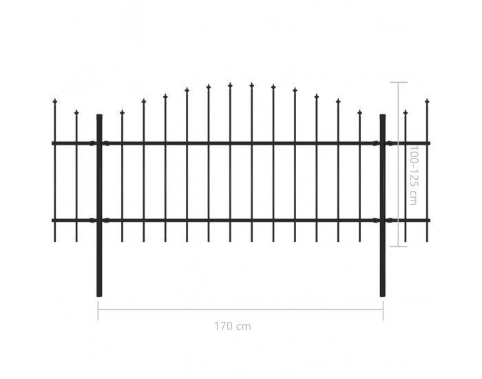Sonata Градинска ограда с пики, стомана, (1-1,25)x6,8 м, черна