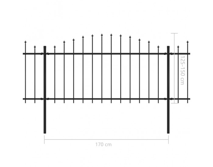 Sonata Градинска ограда с пики, стомана, (1,25-1,5)x11,9 м, черна