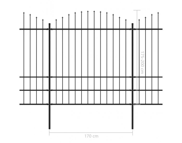 Sonata Градинска ограда с пики, стомана, (1,75-2)x8,5 м, черна
