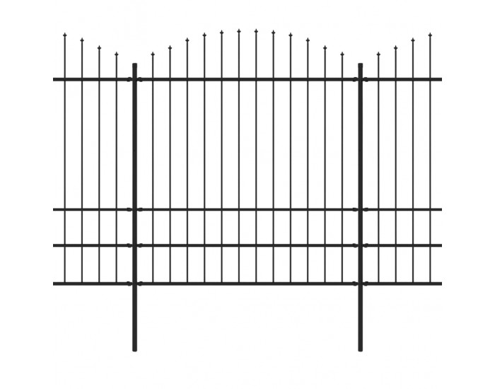 Sonata Градинска ограда с пики, стомана, (1,75-2)x13,6 м, черна