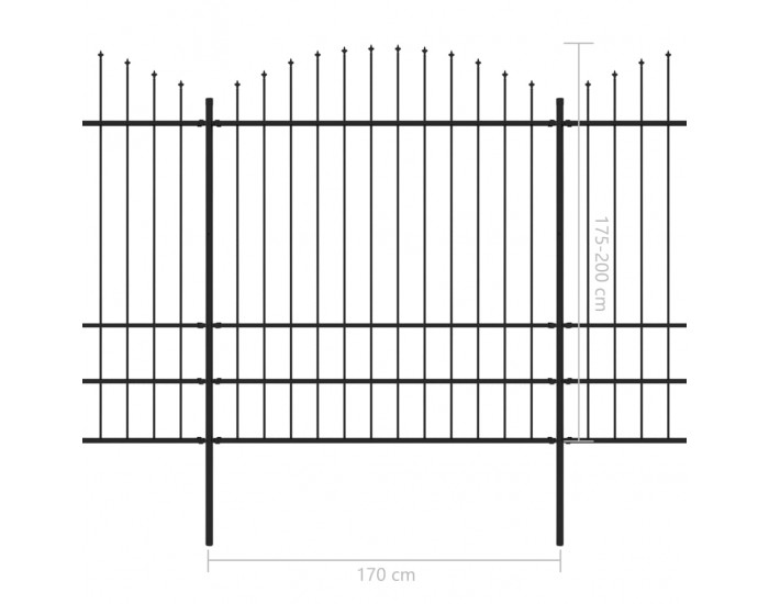 Sonata Градинска ограда с пики, стомана, (1,75-2)x13,6 м, черна