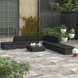 Sonata Градински комплект с възглавници, 8 части, полиратан, черен - Seturi pentru exterior