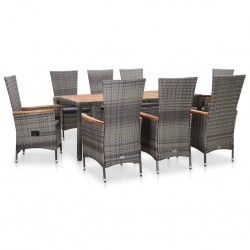 Sonata Set mobilier de exterior cu perne, 9 piese, gri, poliratan