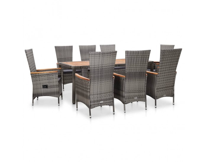 Sonata Set mobilier de exterior cu perne, 9 piese, gri, poliratan
