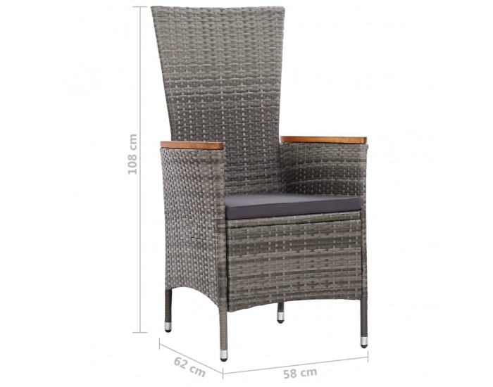 Sonata Set mobilier de exterior cu perne, 9 piese, gri, poliratan