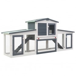 Sonata Външна голяма клетка за зайци, сиво и бяло, 204x45x85 см, дърво - Accesorii