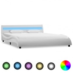 Sonata Рамка за легло с LED, бяла, изкуствена кожа, 140x200 cм - Paturi tapițate