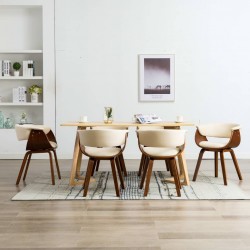 Sonata H Трапезни столове, 6 бр, кремави, извито дърво и изкуствена кожа - Scaune de dining