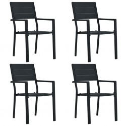 Sonata Градински столове, 4 бр, черни, HDPE, имитация на дърво - Scaune de grădină