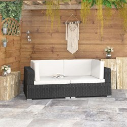 Sonata Модулни ъглови фотьойли с възглавници, 2 бр, черен полиратан - Unelte și accesorii de grădină