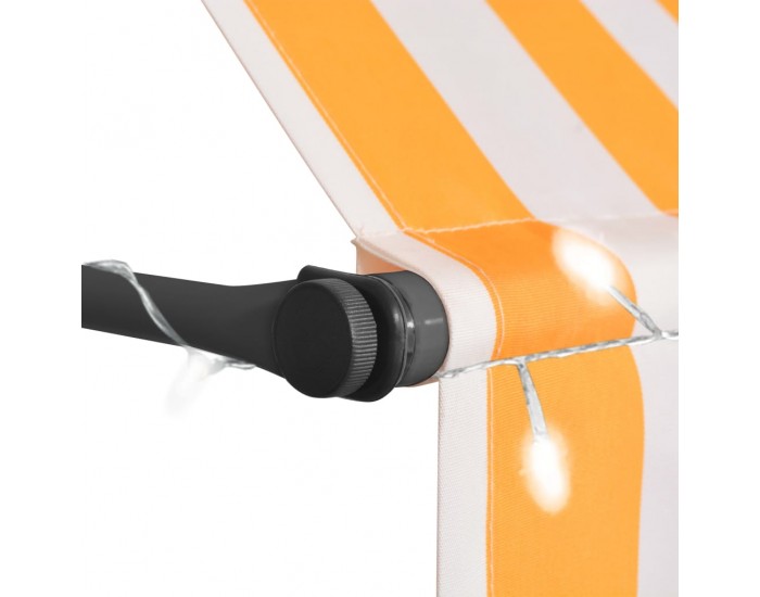 Sonata Ръчно прибиращ се сенник с LED, 150 см, бяло и оранжево