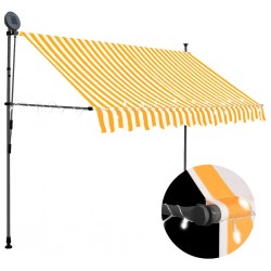 Sonata Ръчно прибиращ се сенник с LED, 300 см, бяло и оранжево - Copertine și umbrele