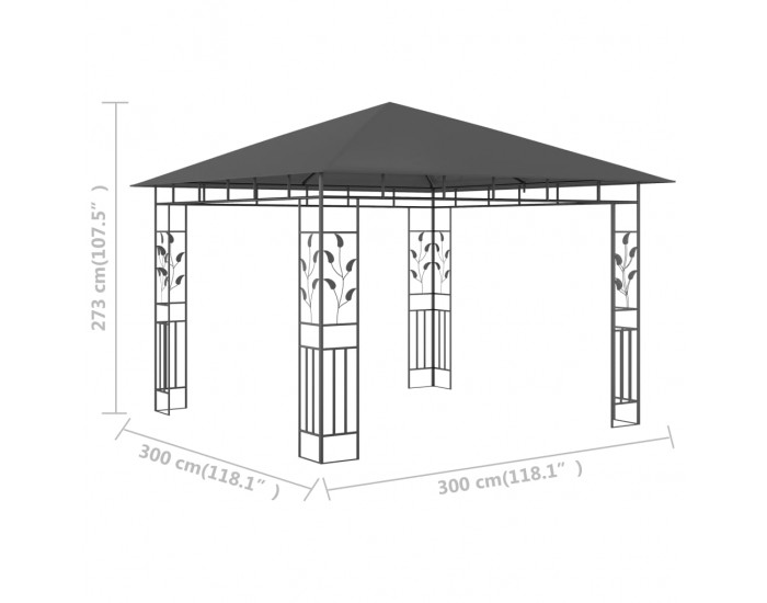 Sonata Шатра с мрежа против комари, 3x3x2,73 м, антрацит, 180 г/м²