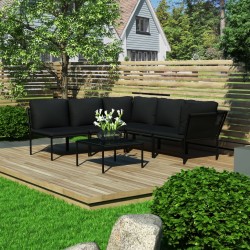 Sonata Градински комплект с възглавници, 6 части, черен, PVC - Seturi pentru exterior