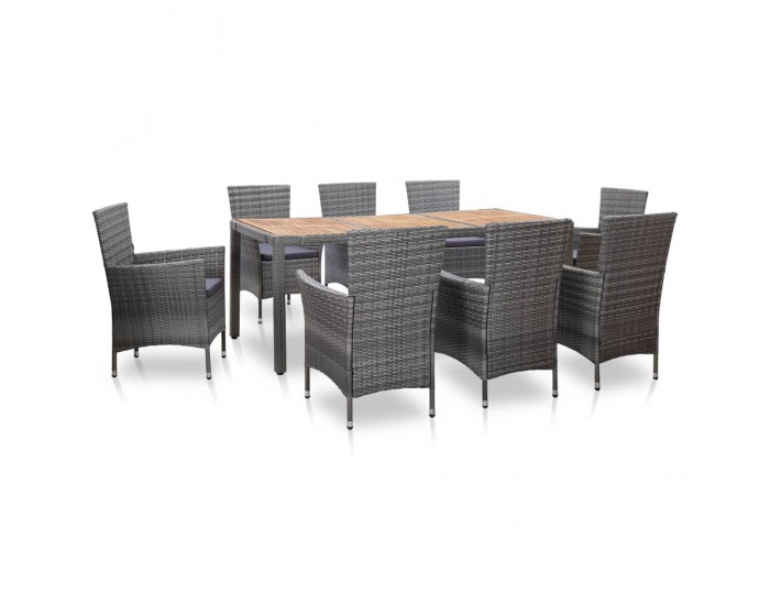 Sonata Set mobilier de exterior cu perne, 9 piese, gri, poliratan