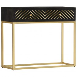 Sonata Конзолна маса черно и златисто 90x30x75 см мангово дърво масив - Corpuri, vitrine, biblioteci modulare