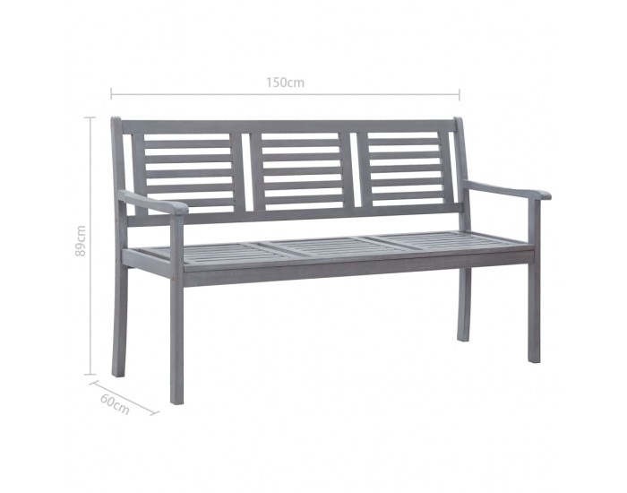 Sonata 3-местна градинска пейка, 150 cм, сива, евкалиптово дърво масив