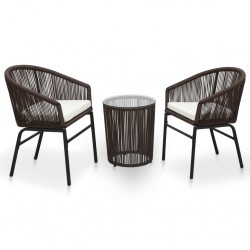 Sonata Бистро комплект, 3 части, с възглавници, кафяв PVC ратан - Seturi pentru exterior