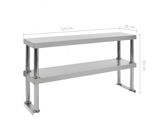 Sonata Рафт за работна маса на 2 нива 120x30x35 см неръждаема стомана
