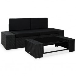 Sonata Градински комплект, 3 части, полиратан, черен - Unelte și accesorii de grădină
