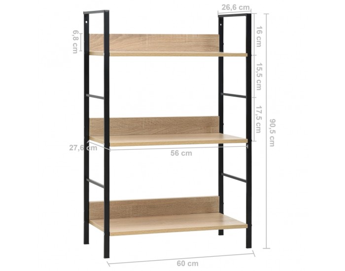 Sonata Етажерка за книги с 3 рафта, дъб, 60x27,6x90,5 см, ПДЧ