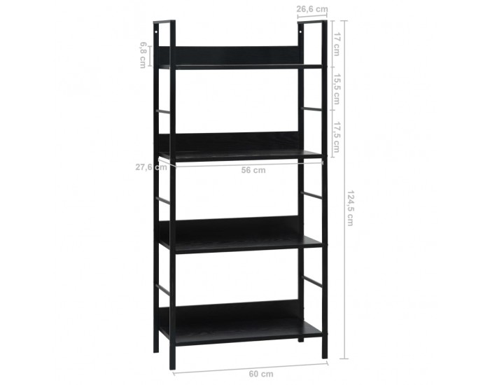Sonata Етажерка за книги с 4 рафта, черна, 60x27,6x124,5 см, ПДЧ