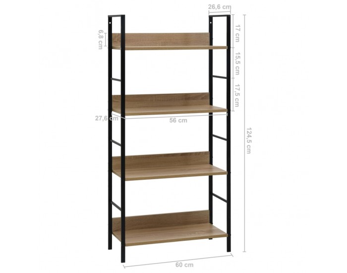 Sonata Етажерка за книги с 4 рафта, дъб, 60x27,6x124,5 см, ПДЧ