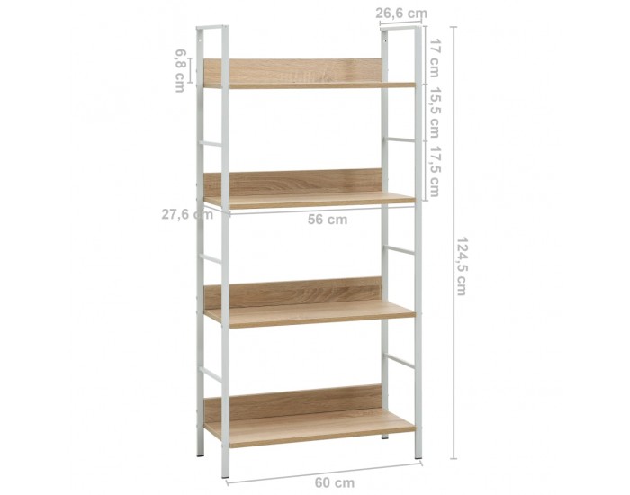 Sonata Етажерка за книги с 4 рафта, дъб, 60x27,6x124,5 см, ПДЧ