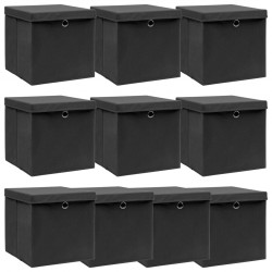 Sonata Кутии за съхранение с капаци 10 бр черни 32x32x32 см текстил - Corpuri, vitrine, biblioteci modulare