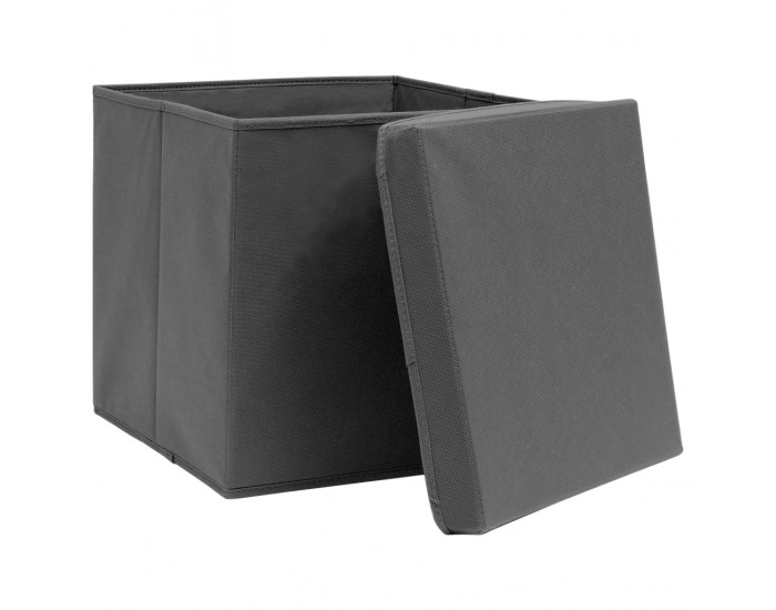 Sonata Кутии за съхранение с капаци, 10 бр, сиви, 32x32x32 см, текстил