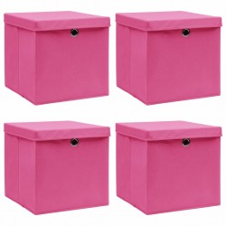 Sonata Кутии за съхранение с капаци 4 бр розови 32x32x32 см текстил - Corpuri, vitrine, biblioteci modulare